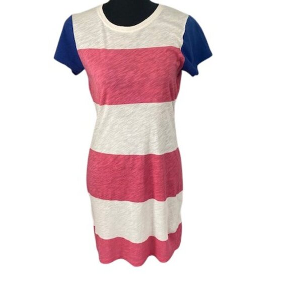 FC Jeans Pink Cream Nautical Wide Stripe Slub Tee T Shirt Dress 6 - Picture 1 of 8